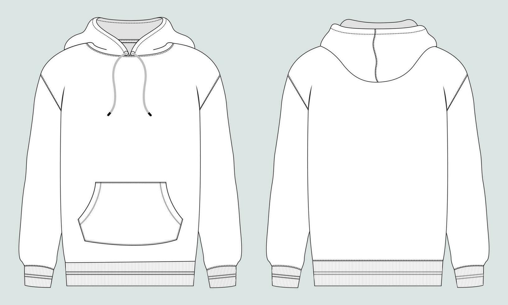 Long sleeve hoodie vector illustration template front and back views