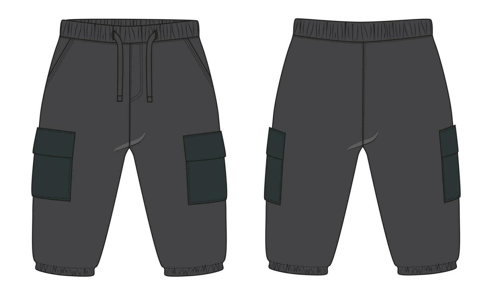 Fleece cotton jersey basic Sweat pant technical drawing fashion flat sketch template front and back views. Apparel jogger pants vector illustration mock up for kids and boys.