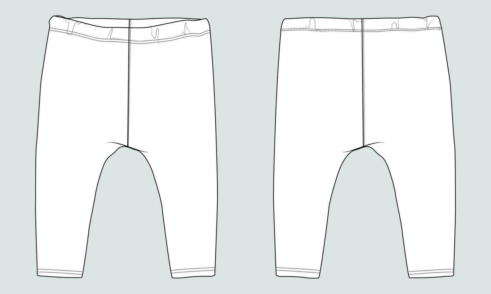 Kids leggings pant technical drawing fashion flat sketch vector