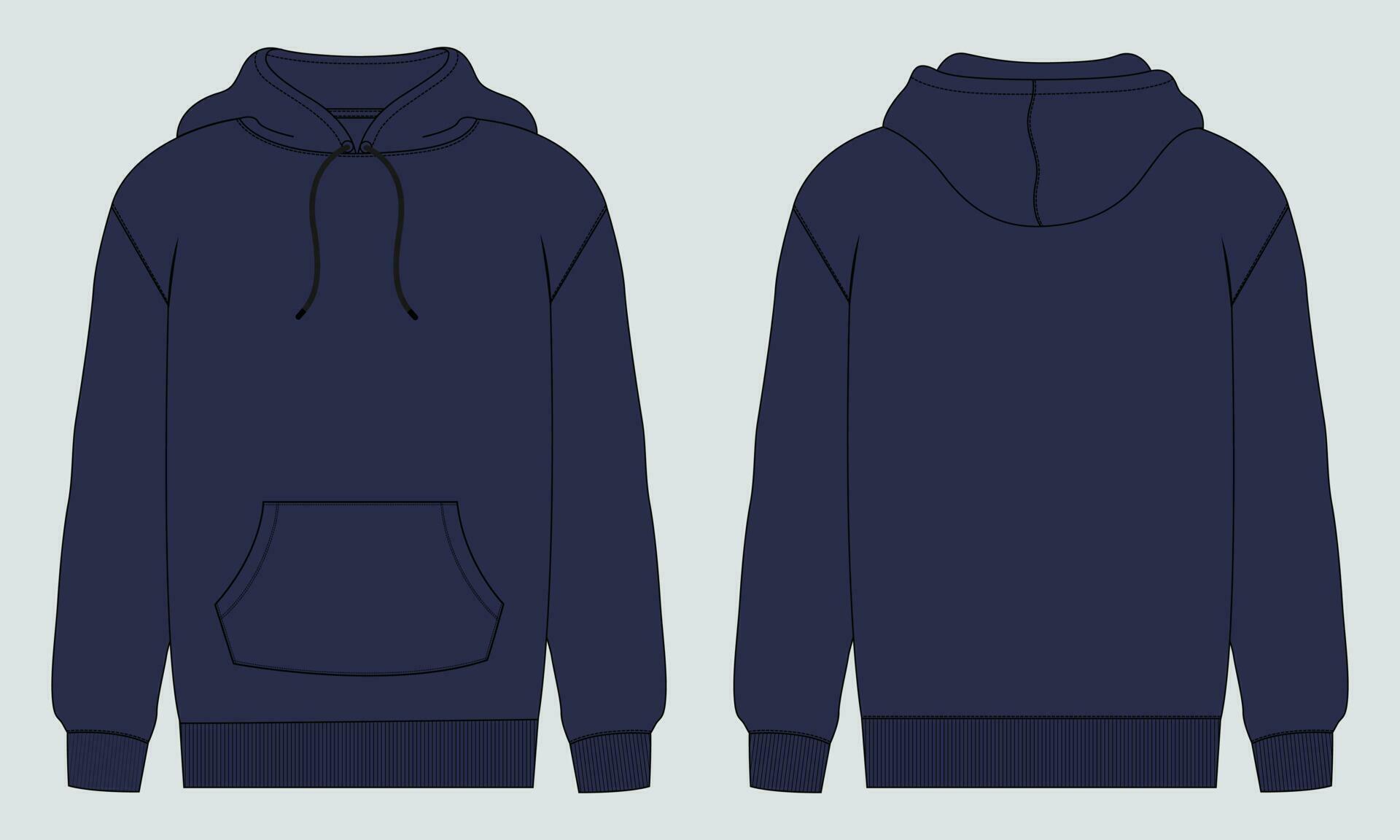 Long sleeve hoodie vector illustration navy color template front and ...