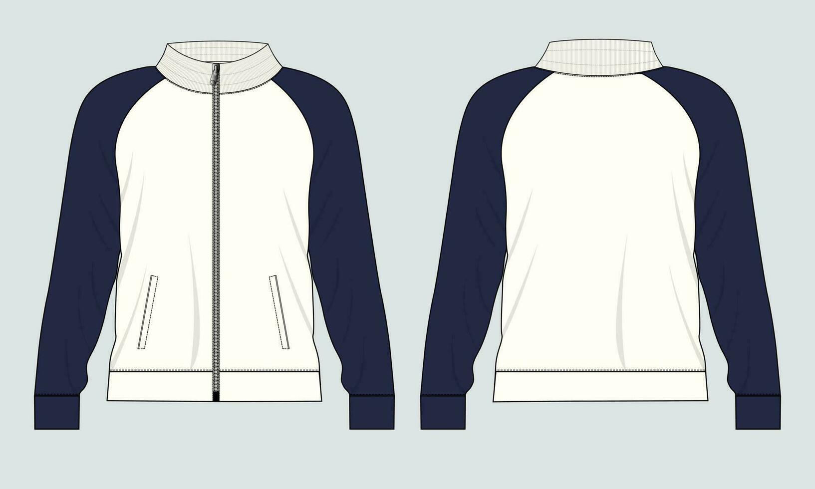 Two tone color Long sleeve jacket technical drawing fashion flat sketch vector illustration template front and back views