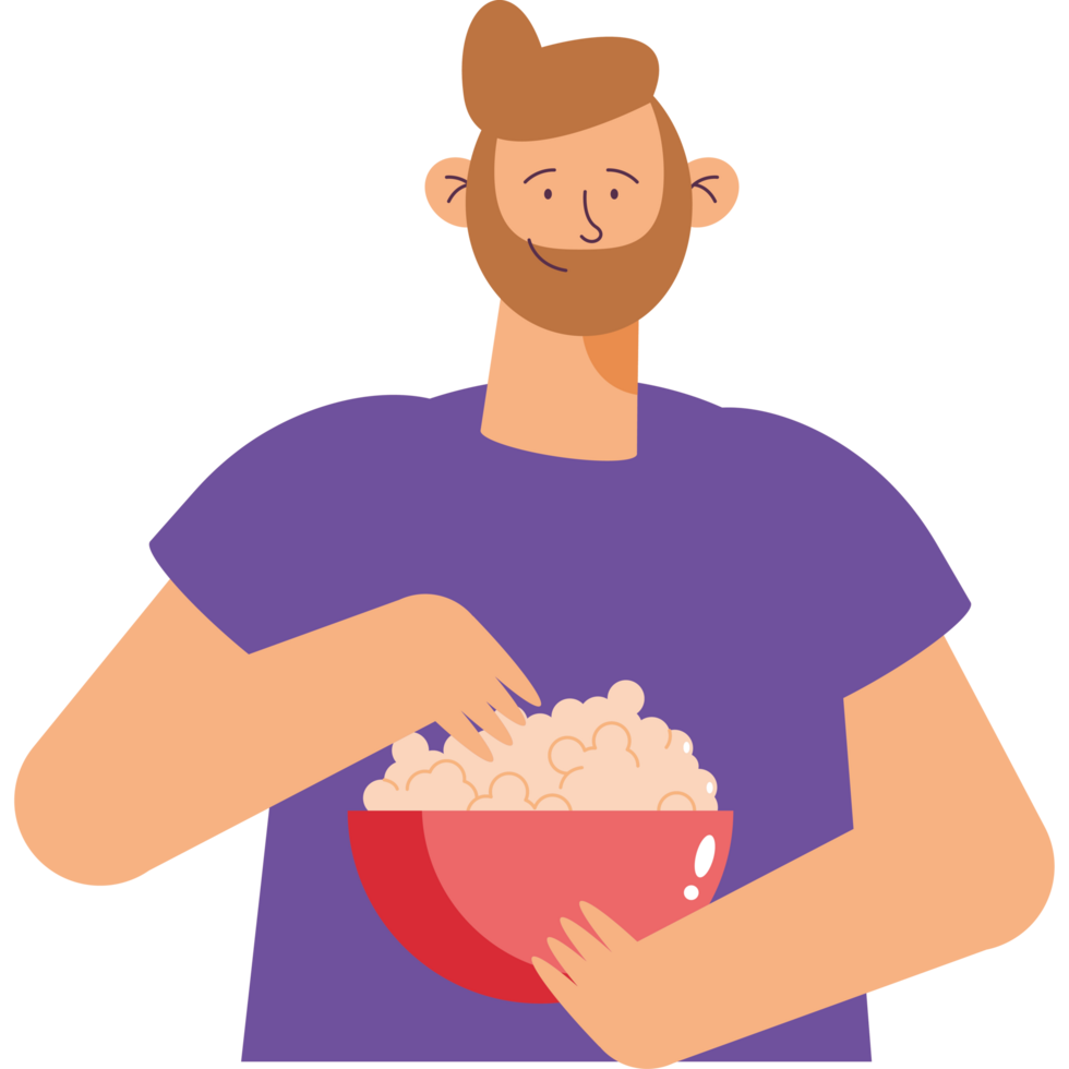 man eating pop corn png