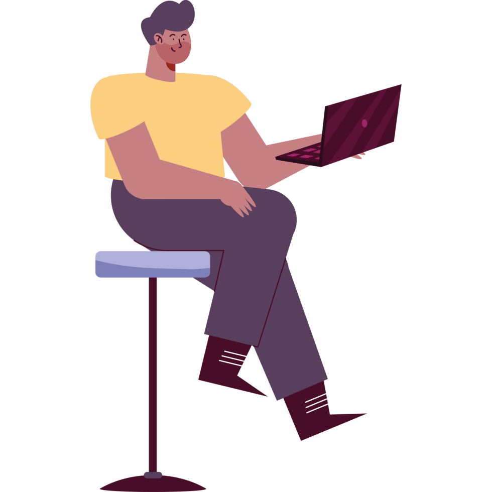uomo seduto con il computer portatile png