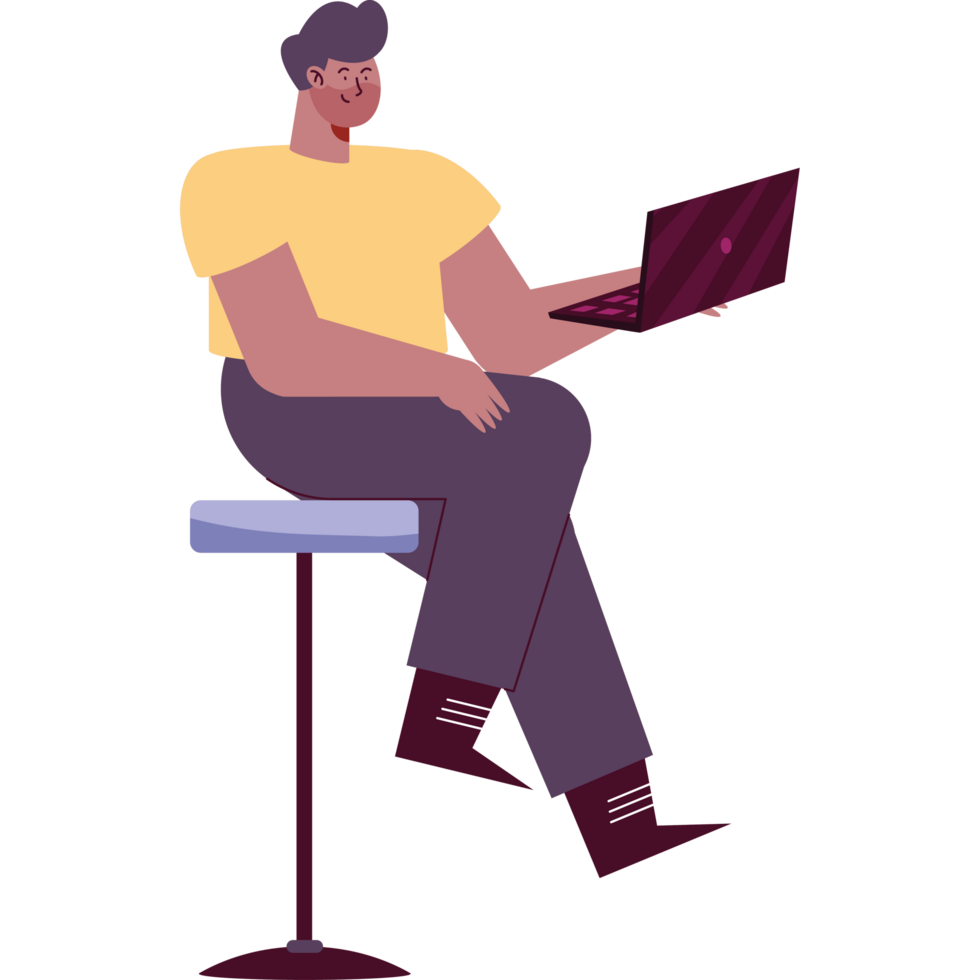 Mann sitzt mit Laptop png