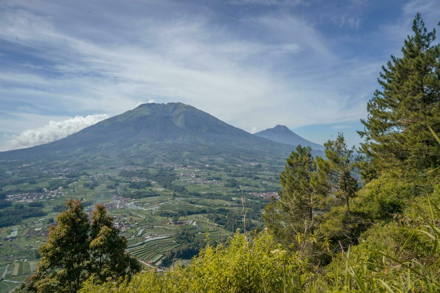 Landscape mountain when morning time sunlight summer vibes. The photo is suitable to use for adventure content media, nature poster and forest background.