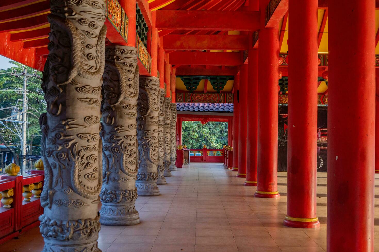 Interior of Chinese temples when lunar new year. The photo is suitable to use for Chinese new year, lunar new year background and content media.