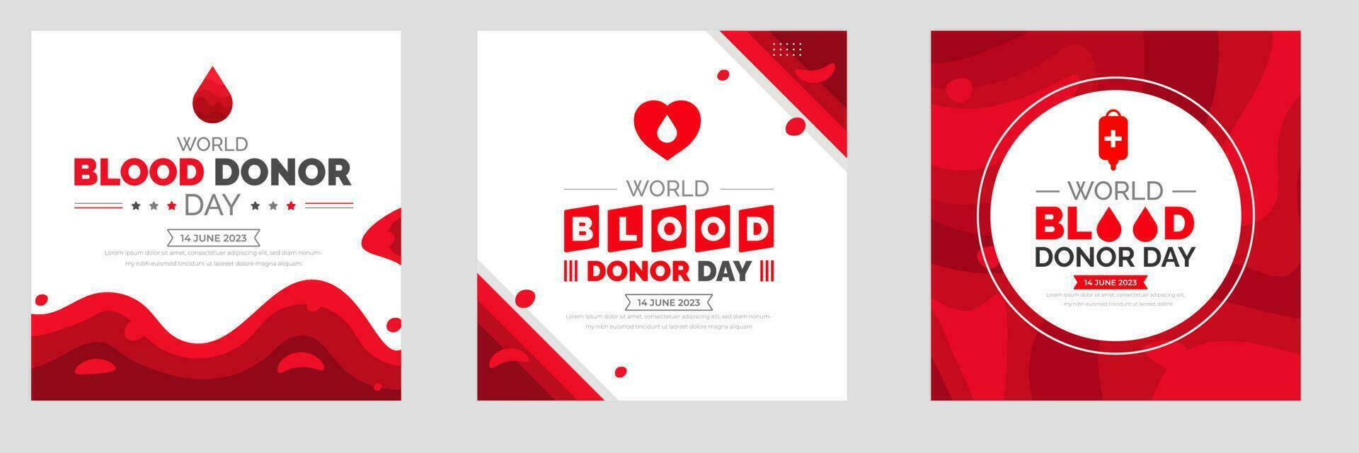 World Blood Donor Day social media post banner or typography design template set. Blood Donor Day background or banner design bundle. vector