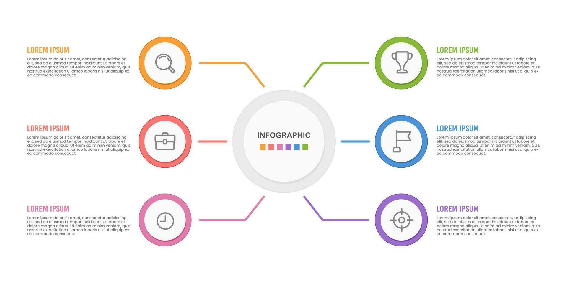 Business data visualization concept with 6 options. Vector illustration.