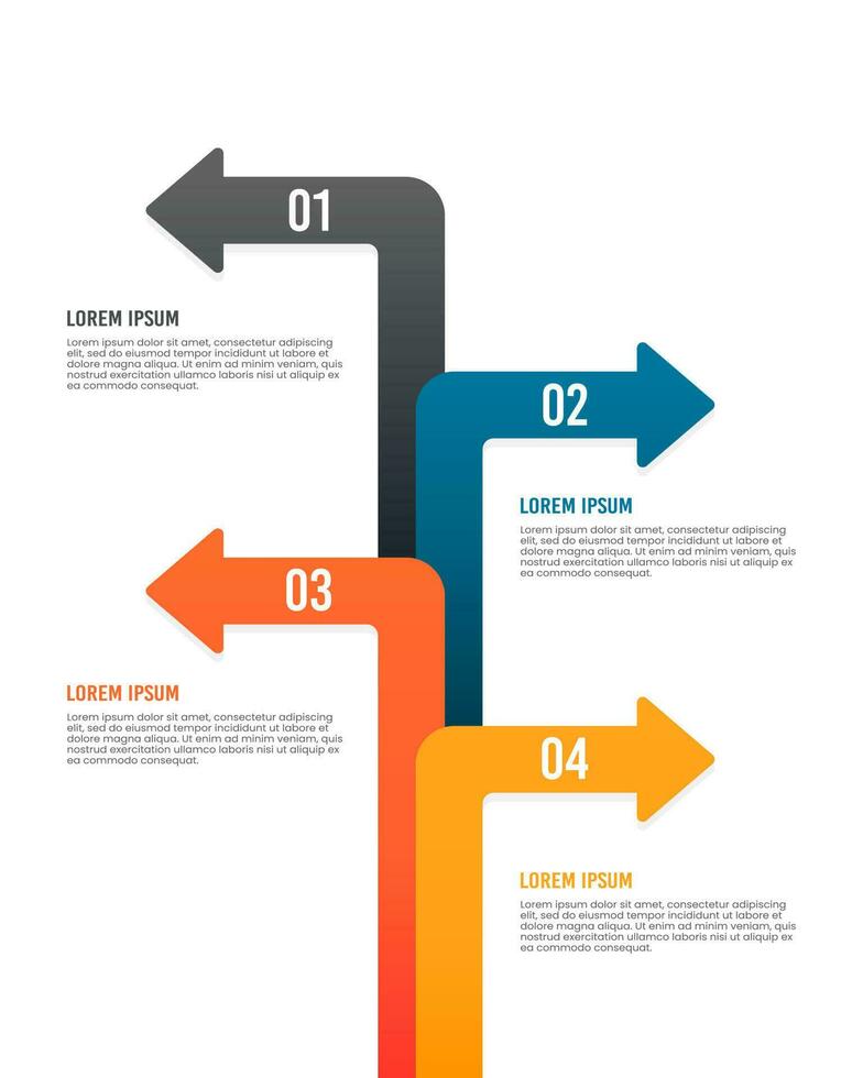 vertical infografía flechas 4 4 opciones vector ilustración.