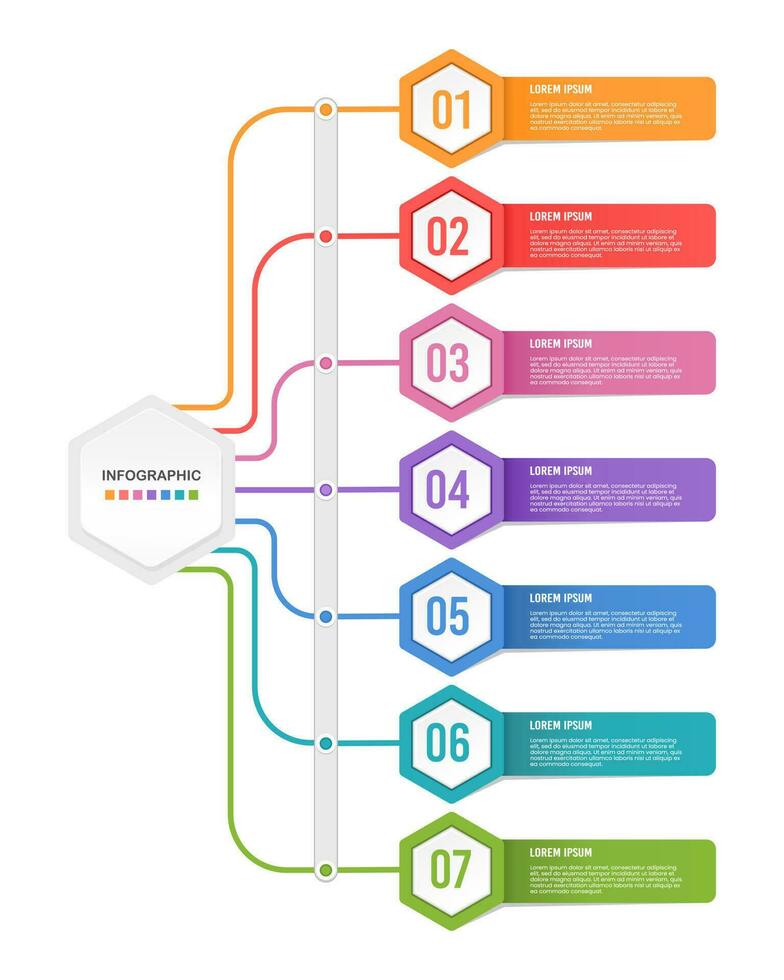 Vertical infographic 7 colorful options. Vector illustration.