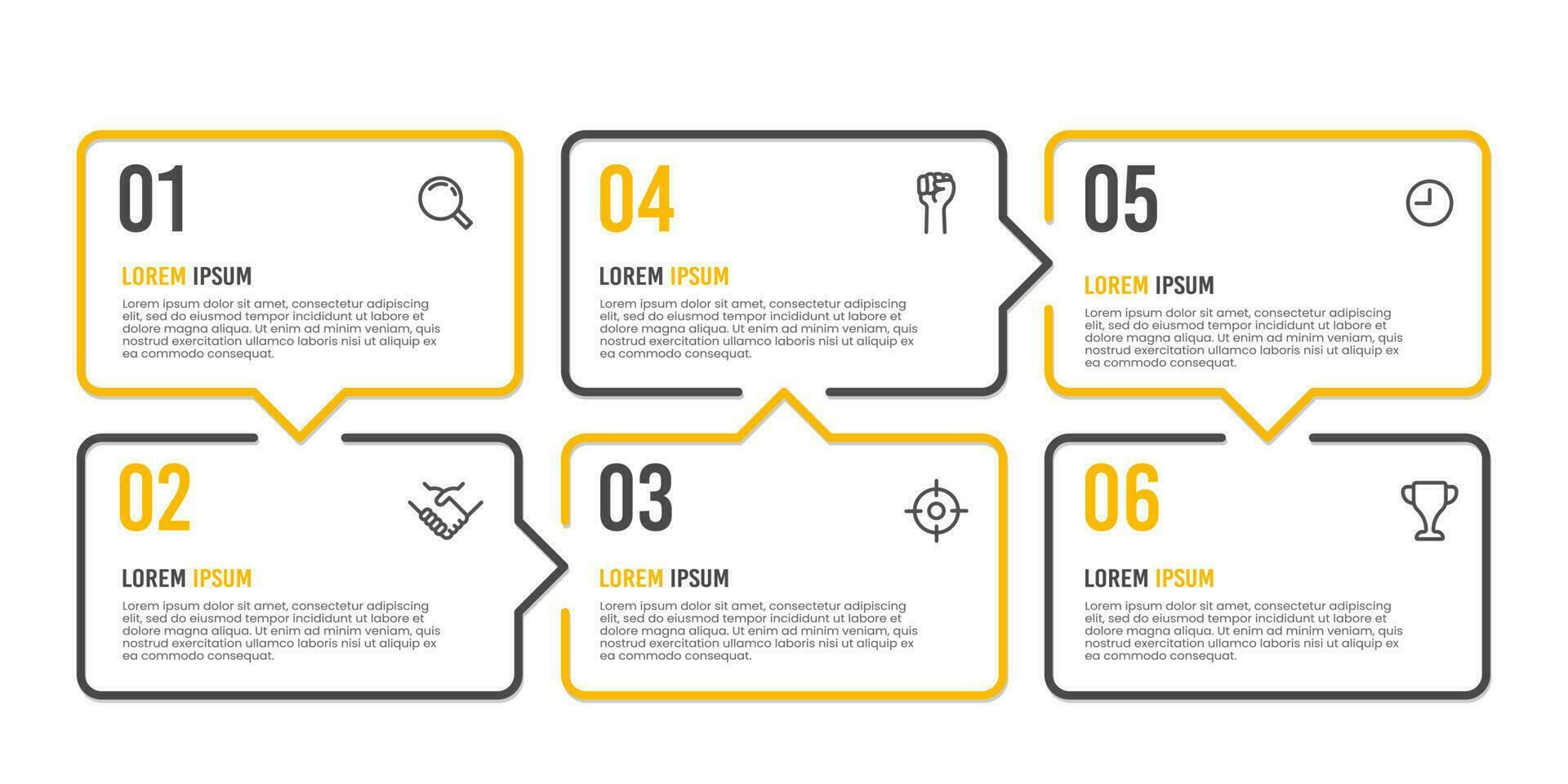 Business Infographic popup message 6 steps. Vector illustration.
