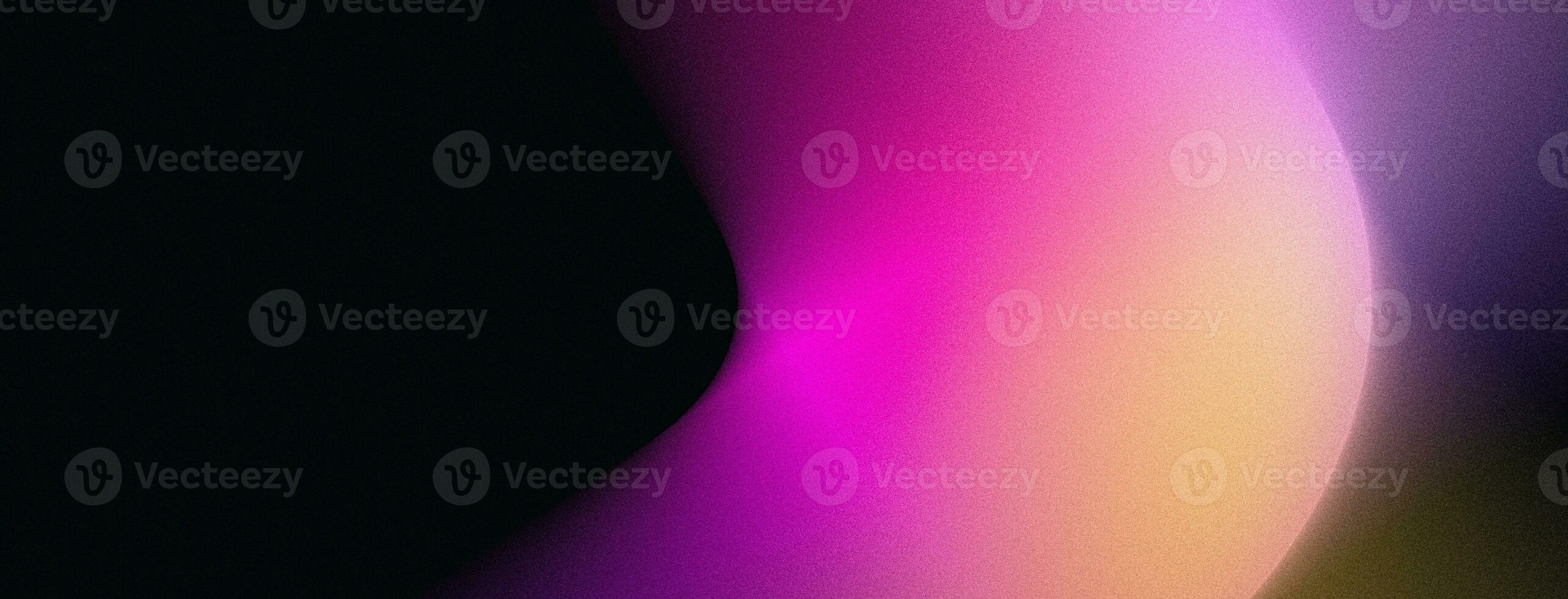 Pink grainy color gradient glowing abstract shape on black background blurred vibrant lights webpage header design copy space photo