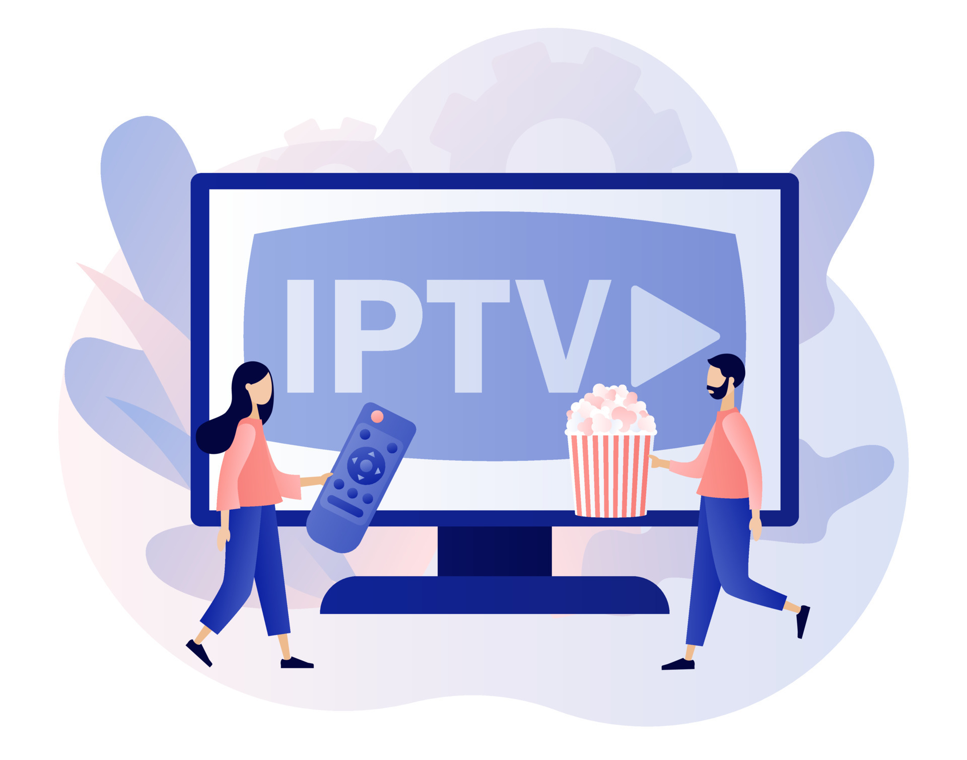 IPTV concept. protocol television. Tiny people watch digital