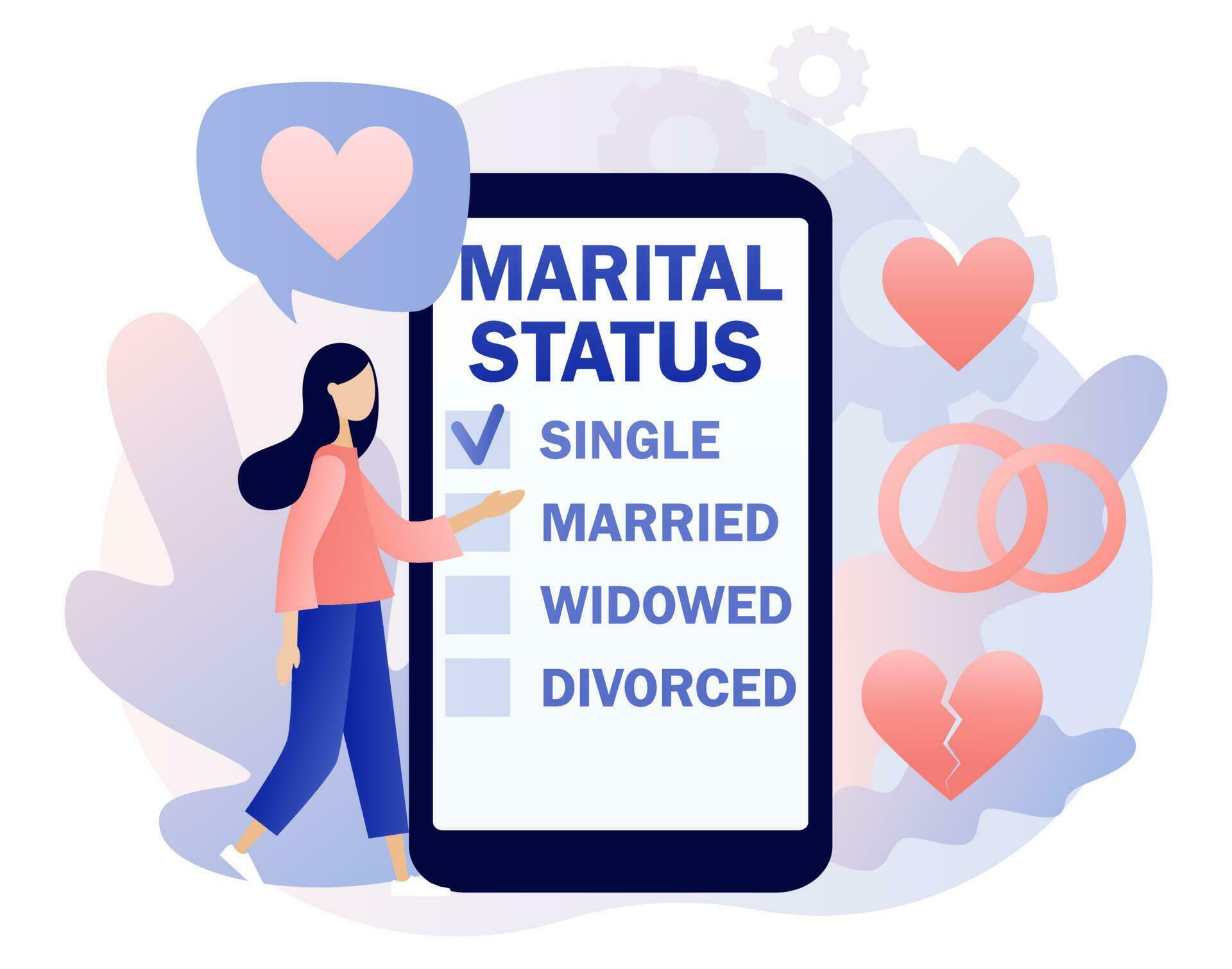 Marital status. Checkbox list with single, married, widowed and