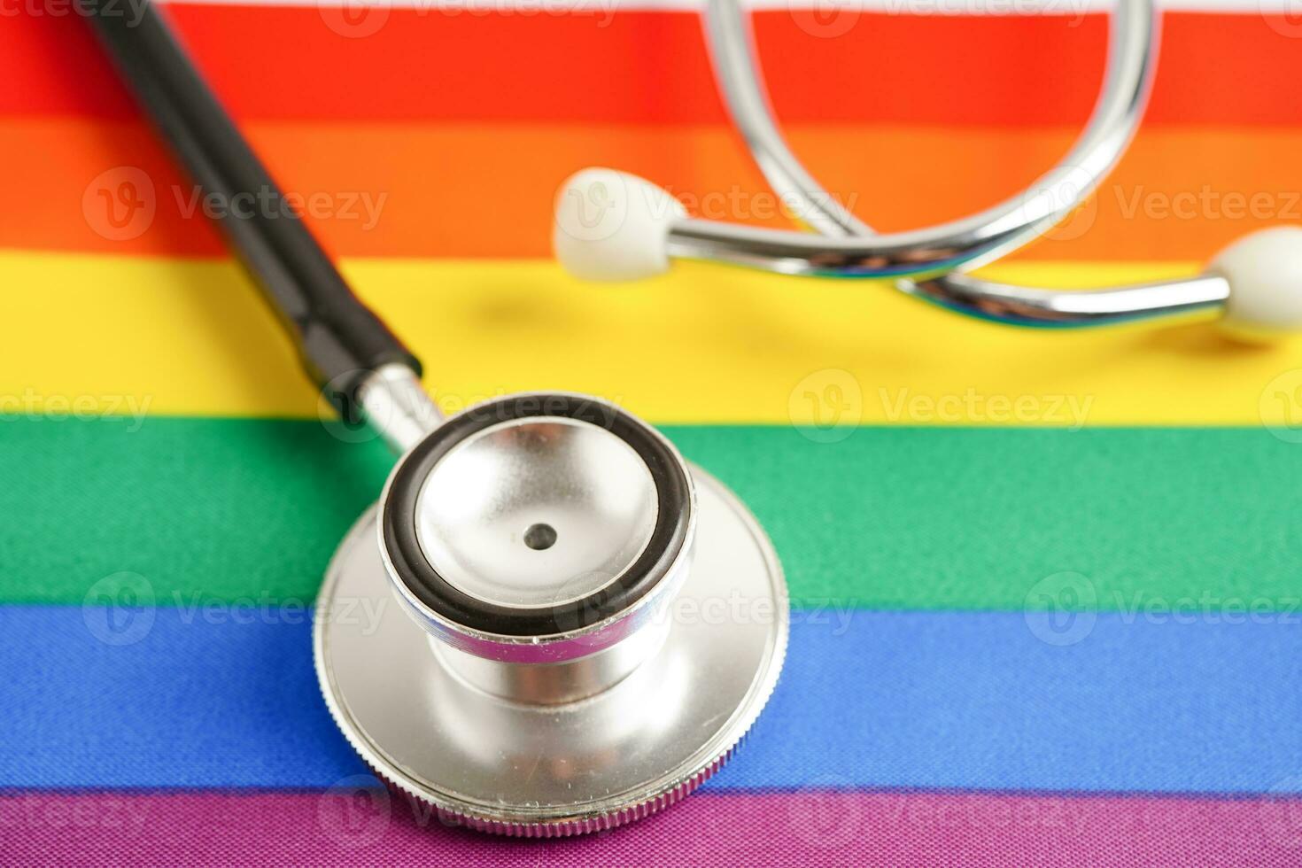 LGBT symbol, Stethoscope with rainbow ribbon, rights and gender equality, LGBT Pride Month in June. photo