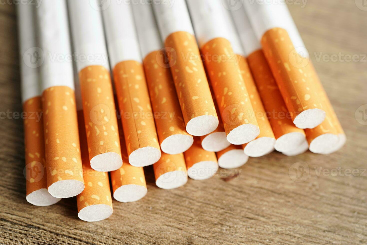 Cigarette, roll tobacco in paper with filter tube, No smoking concept. photo