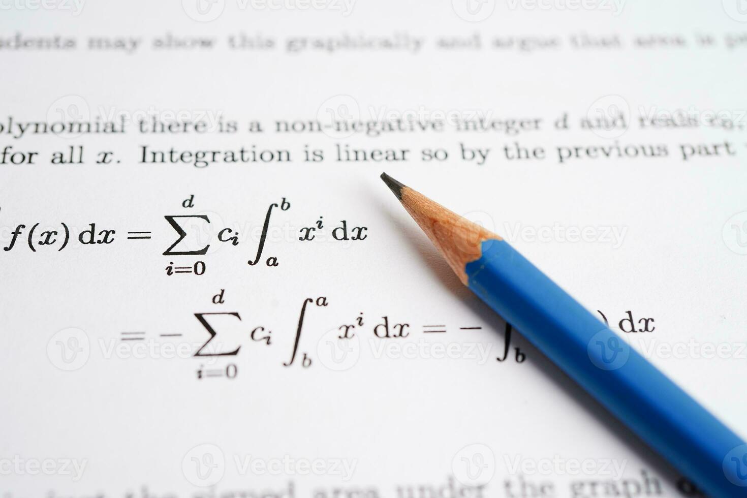 Pencil on mathematic formula exercise test paper in education school. photo