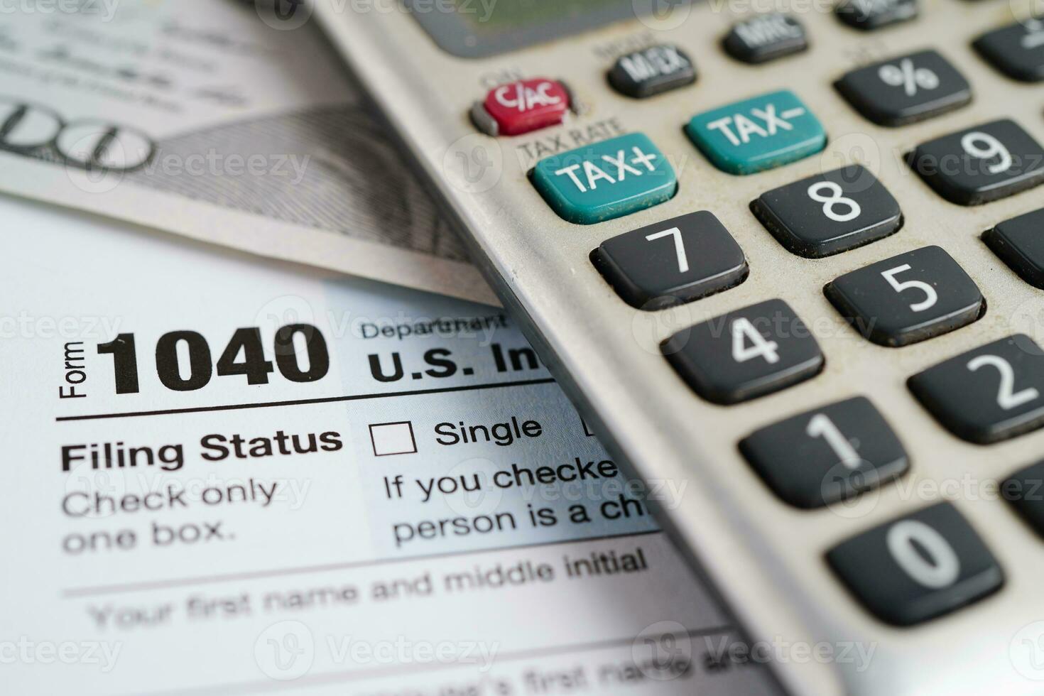 Tax form 1040 U.S. Individual Income Tax Return, business finance concept. photo