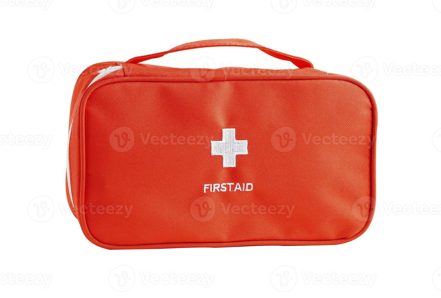 First Aid Kit Bag red color with drug isolated on white background with clipping path, health