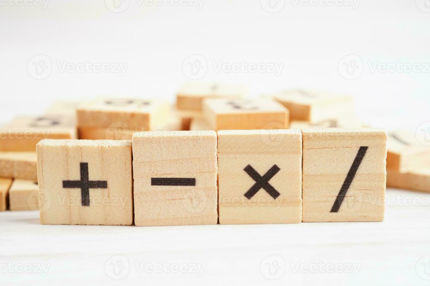 Number wood block cubes for learning Mathematic, education math concept. photo