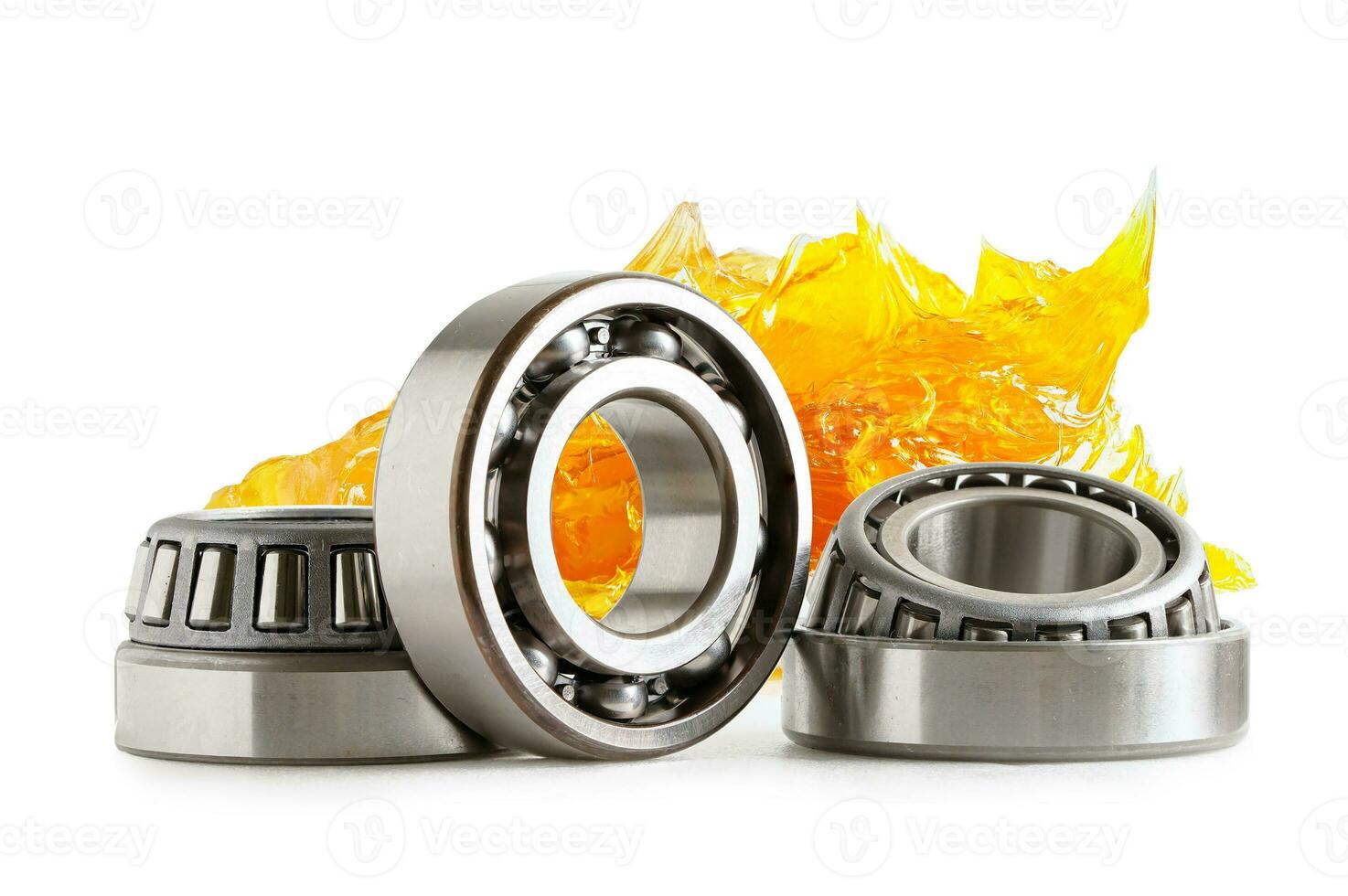 Grease and ball bearing  isolated on white background, lithium machinery lubrication for automotive and industrial. photo