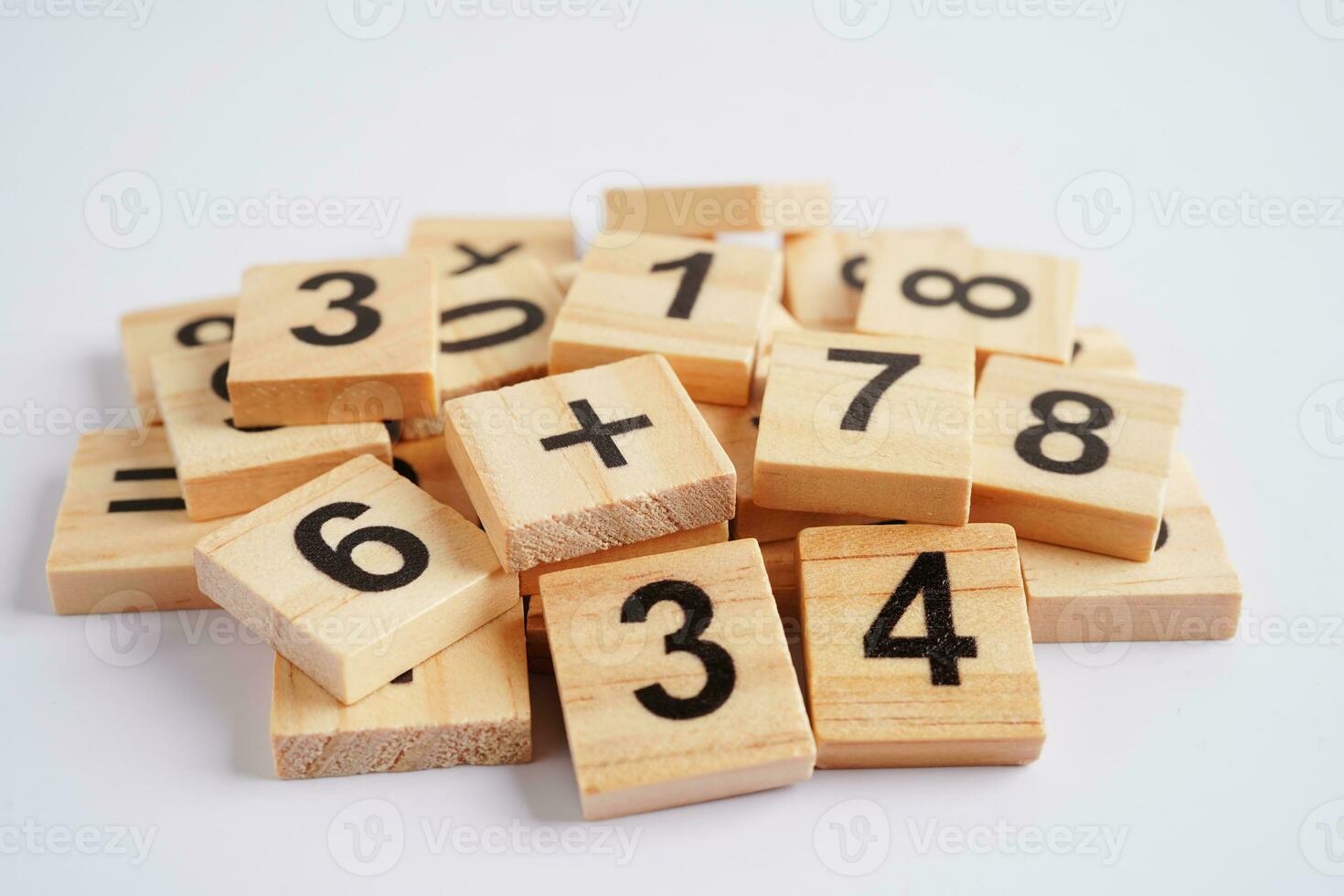 Number wood block cubes for learning Mathematic, education math concept. photo