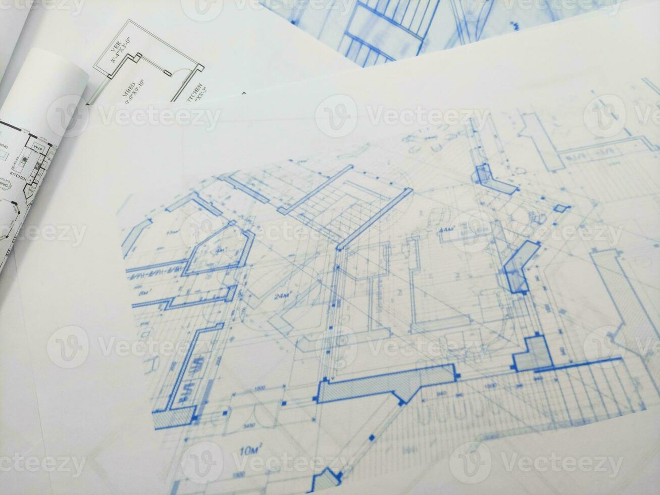 close up of blue prints from angle photo