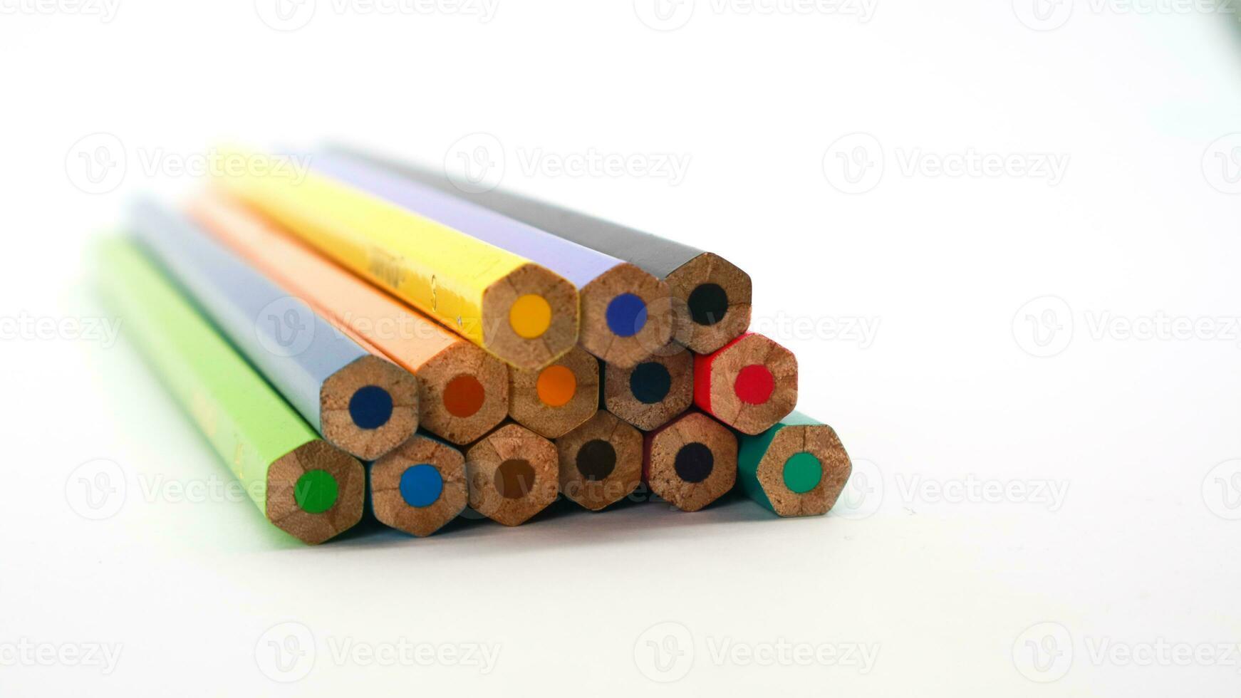 Different color pencils as background, closeup view photo