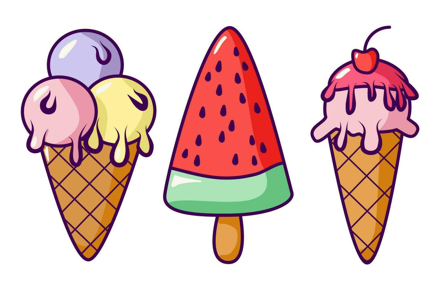 Vector set with Ice cream. Flat outline illustration