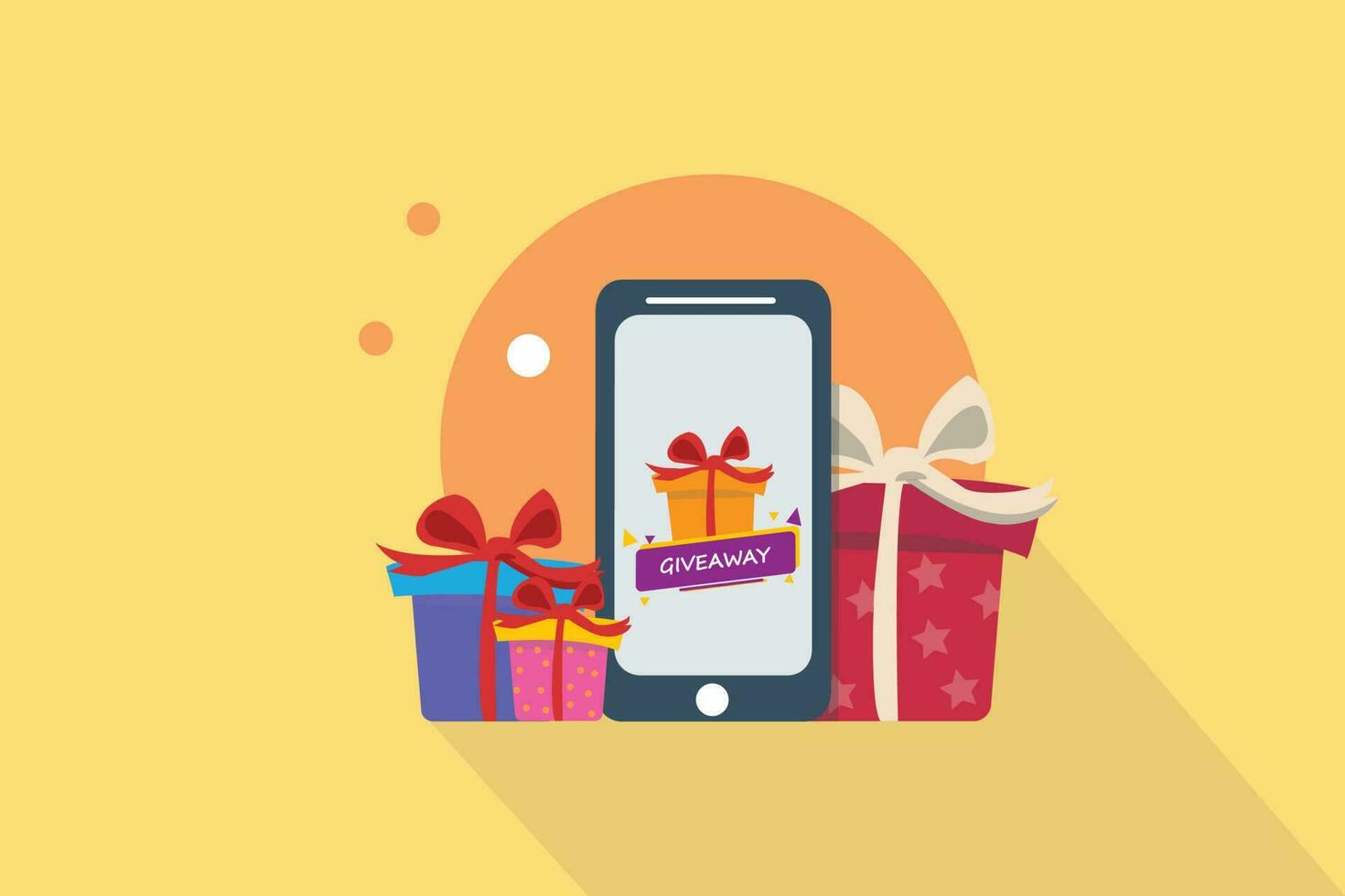 Giveaway poster design for social media post or website banner. Gift box on smartphone screen Vector illustration. Giveaway concept