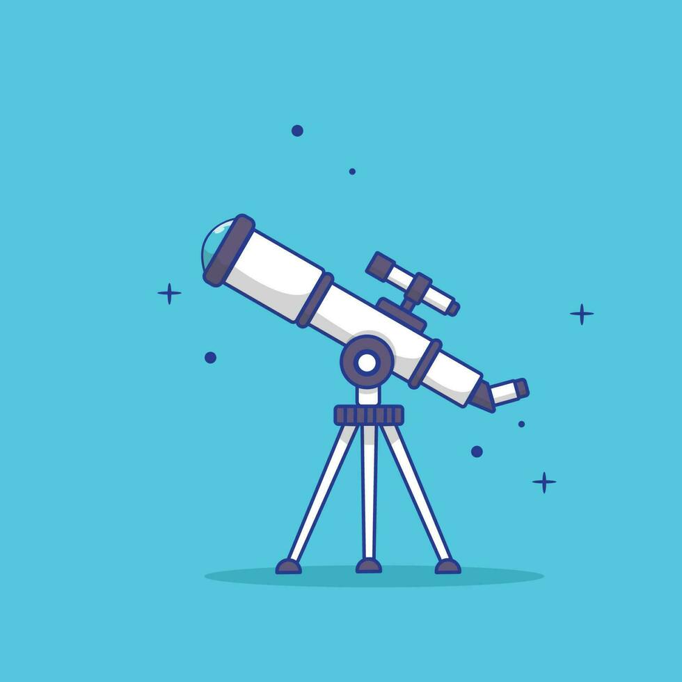 Telescope Vector Illustration with Stars Ornament. Telescope Isolated Flat Style Design.