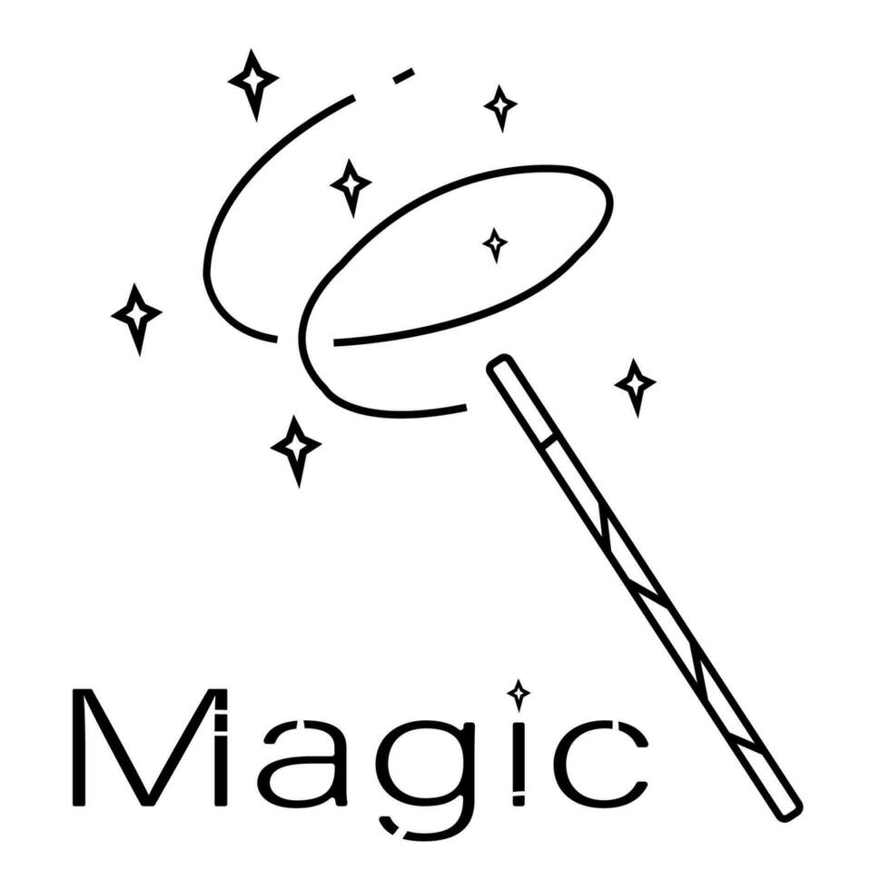 magia varita mágica lineal icono con Brillantina y magia estrellas vector
