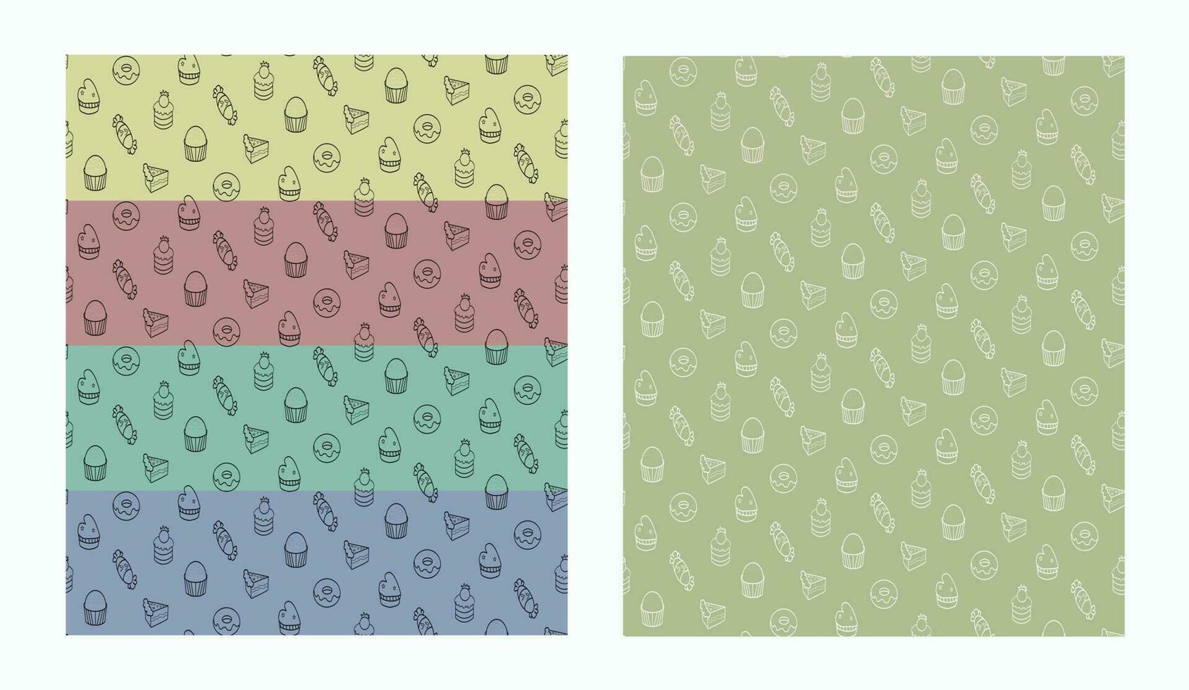 pattern with sweets and pastries for packaging design, wrapping paper, wallpapers, backgrounds in different color variations vector