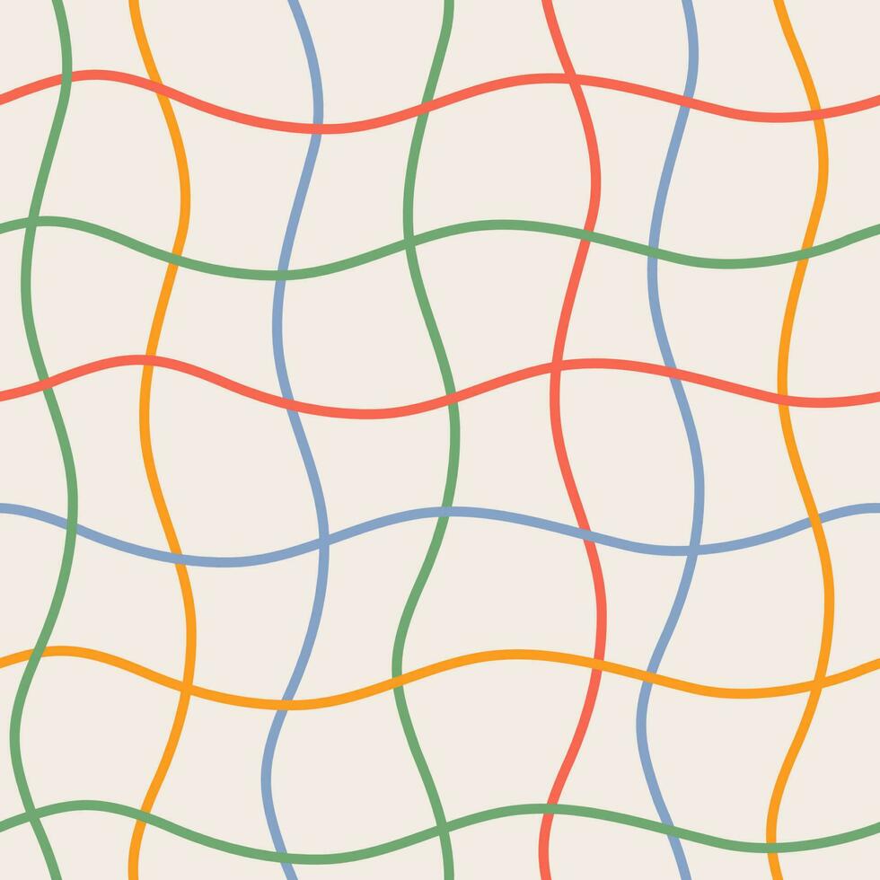 Distorted Groovy Multicolor Chessboard Seamless Pattern. Retro Style for Print on Textile, Wrapping Paper. Vector Pastel Background