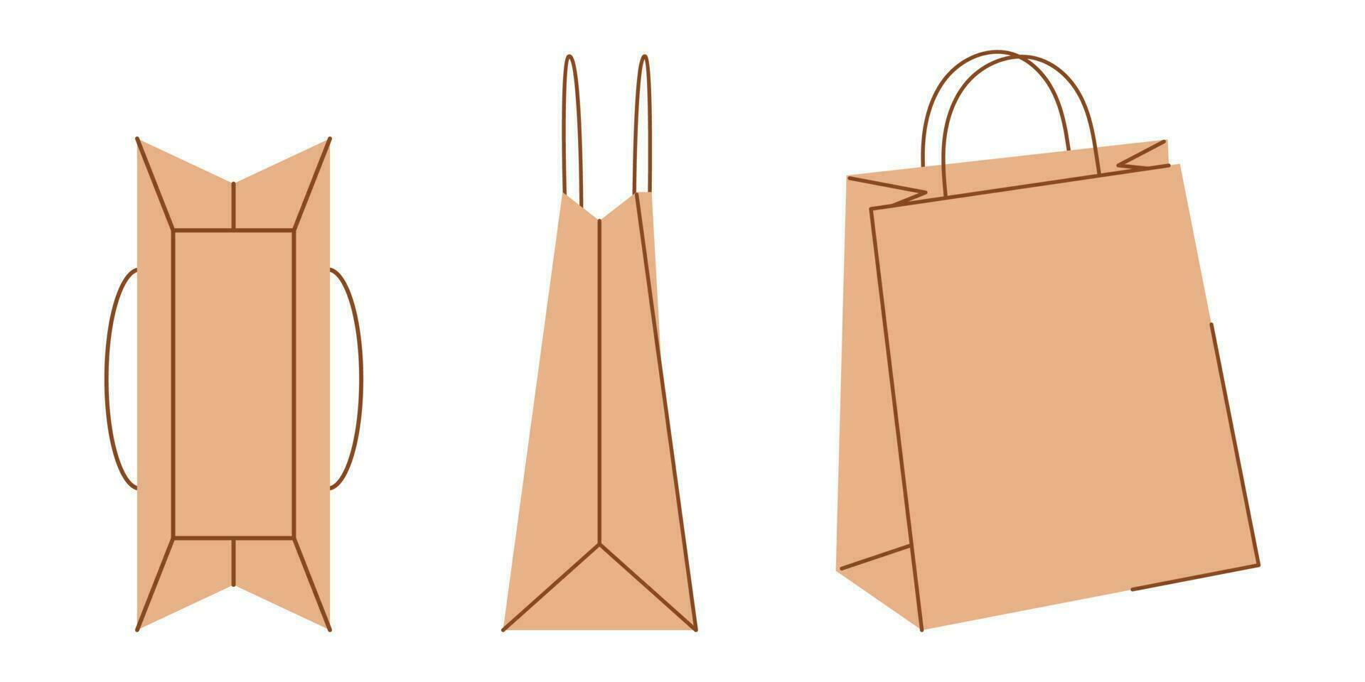 Vector Cartoon Brown Paper Bag for Grocery Shopping Stock Vector