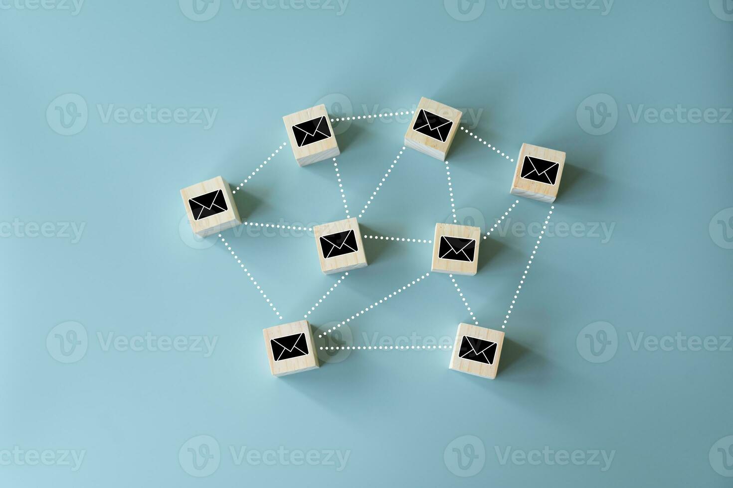 Sending and Receiving email concept using black envelopes and dot lines connecting each others. Connecting people with email or letter sending via internet connection. photo