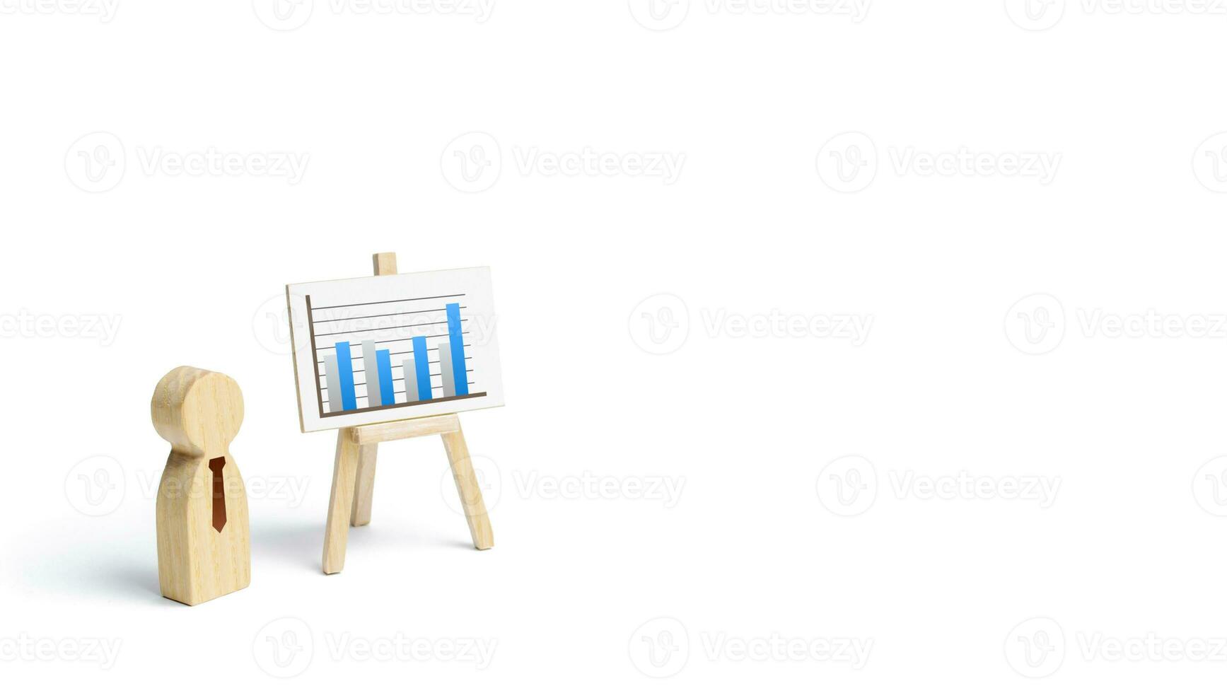 A man conducts a report presentation. Presentation of work results, summing up. Economic reporting, forecasting. Project development. Business analytics, marketing research. photo