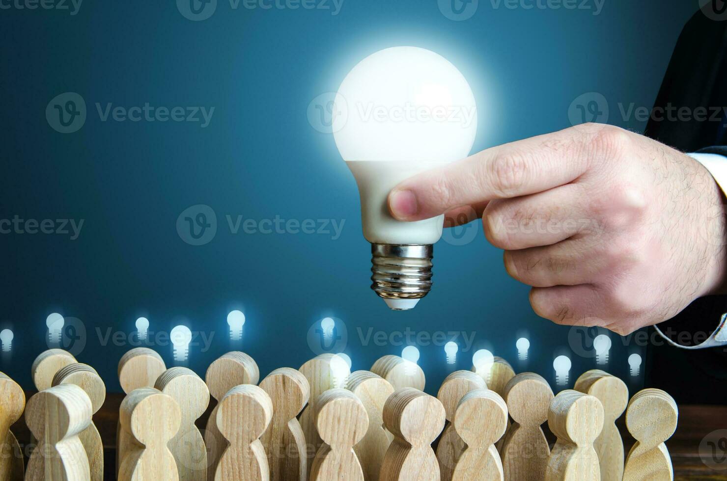 Leader accumulates ideas and experience to make a solution. Project leader. Research and development. Teamwork. Brainstorming. Creativity. Education and knowledge. Informant. Statistics, survey. photo