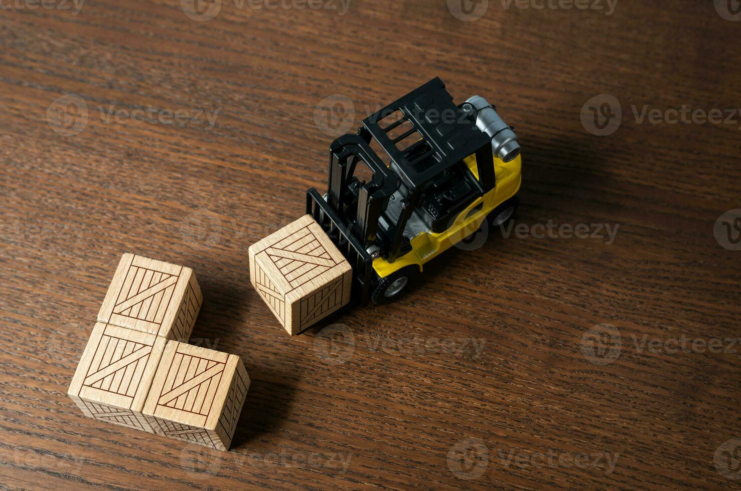 Warehousing and logistics. Transportation industry. Shipping. Sending orders. Supply of products and goods. Forklift prepares wooden crates for shipment. photo