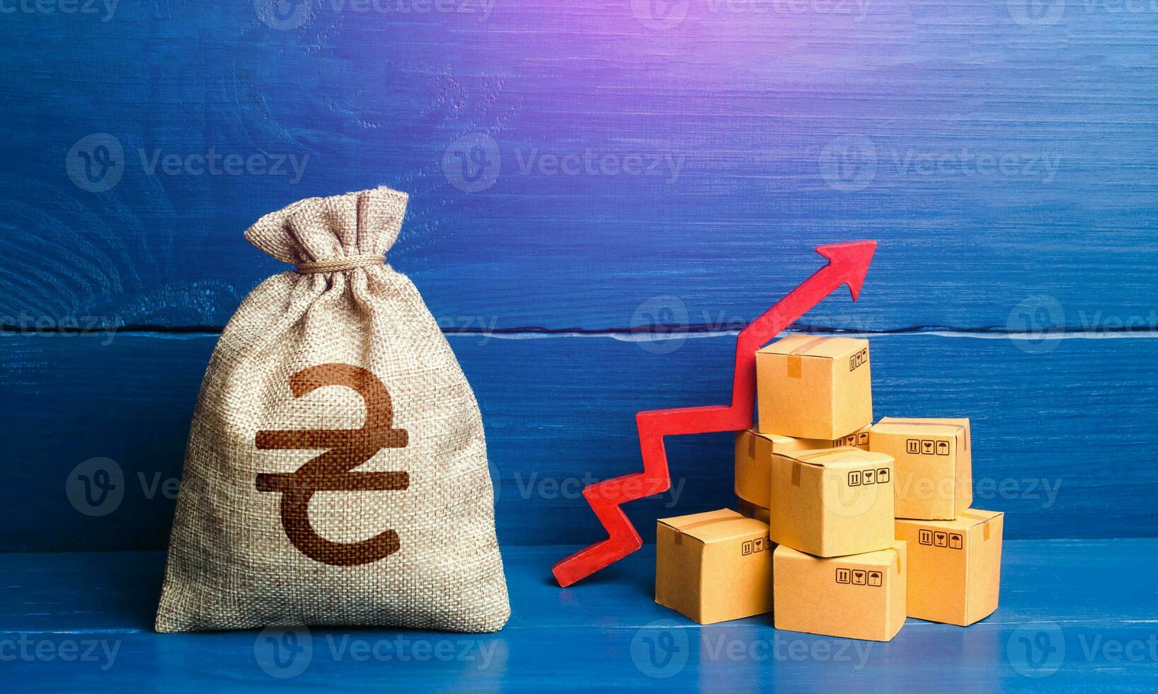 ucranio hryvnia dinero bolso con cajas y arriba flecha. ingresos aumentar, aceleración y creciente de economía. alto ventas. creciente transporte precios. bueno consumidor sentimiento y demanda para bienes. foto