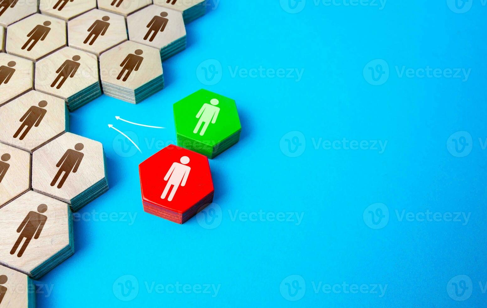 Two candidates compete for the vacant position. Hiring the best candidate on a competitive basis. System recovery. Headhunting, human resources. Recruiting staff management. Strict selection criteria photo