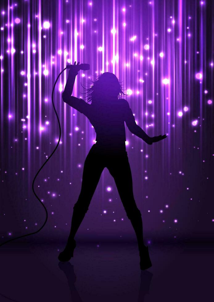abstract sparkle background with silhouette of a female singer vector