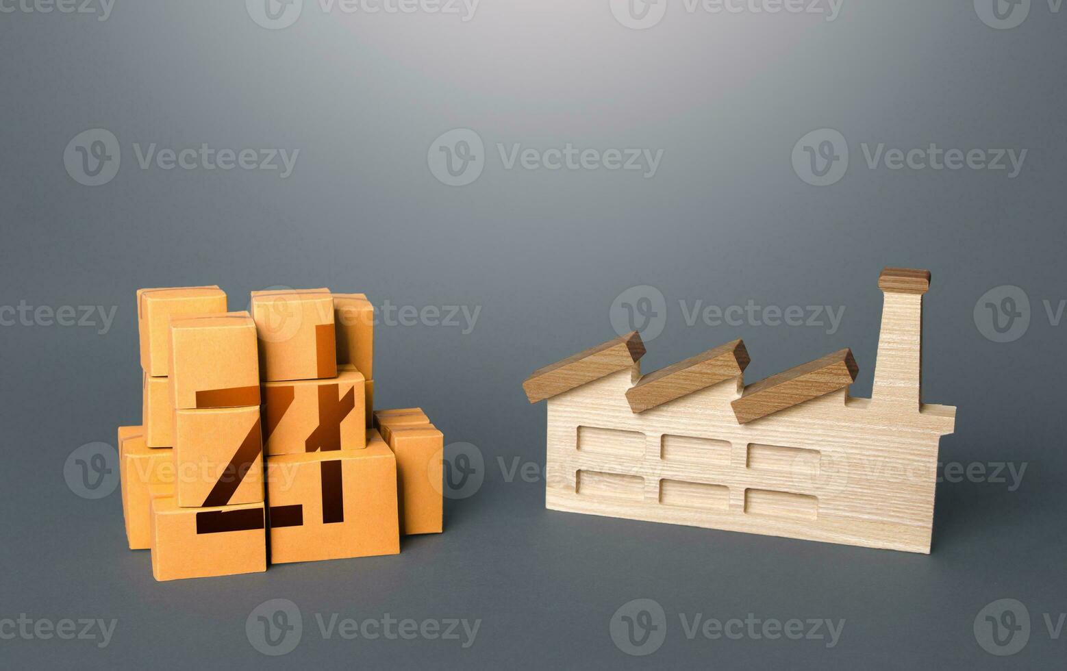 Industrial factory and polish zloty product boxes. Investment in expansion of production. National economy, domestic production of goods. Logistic transportation. Support manufactures. photo