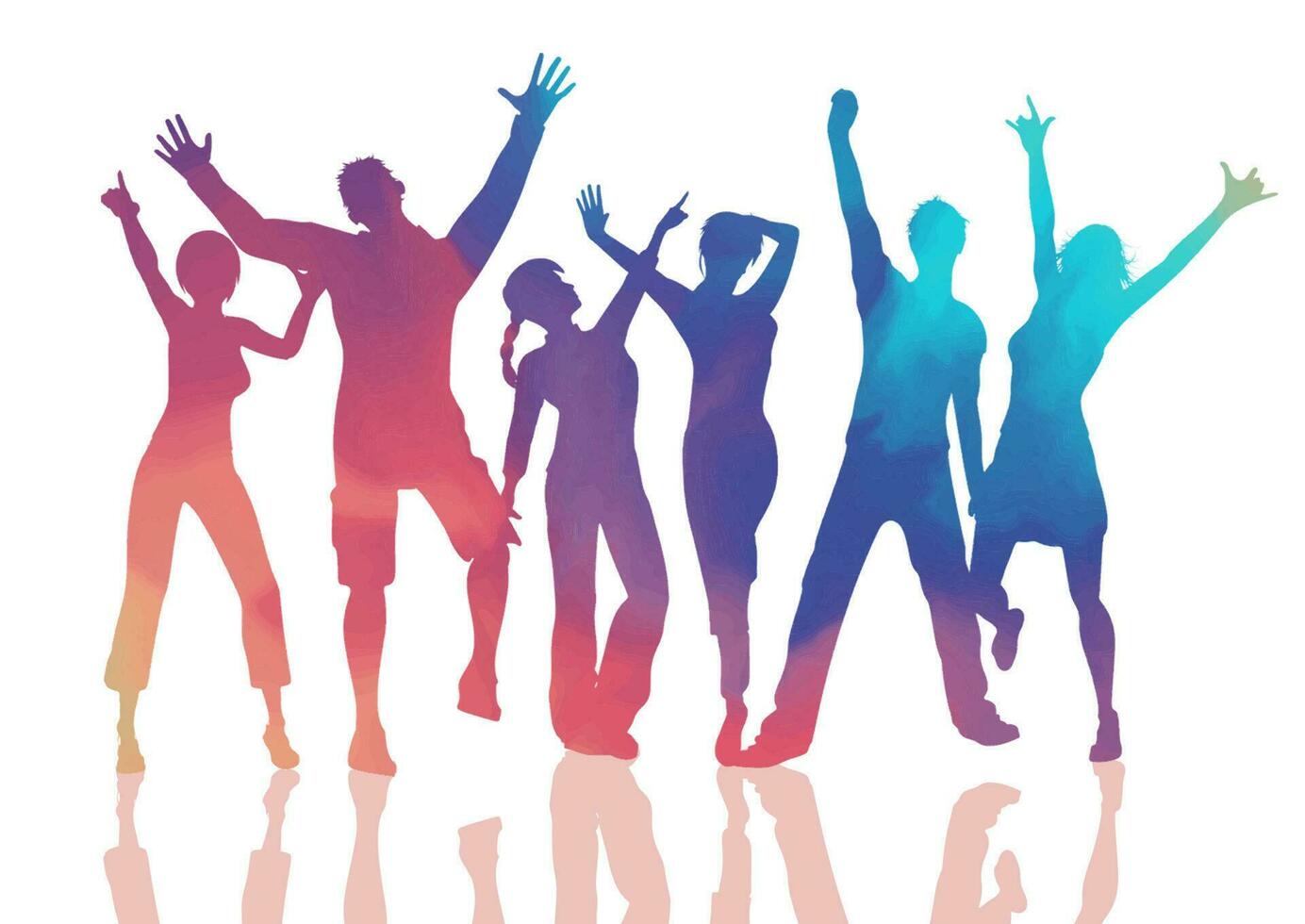 colourful silhouettes of people dancing on a white background vector