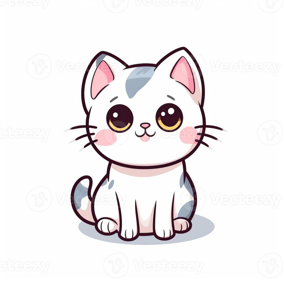 ai generado un linda gato animación vector pegatina kawaii con blanco antecedentes foto