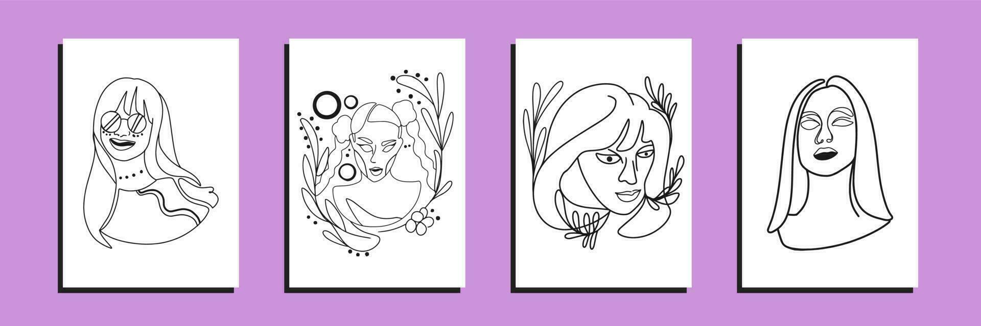 Stunning Girl Designs Bundle with Retro Hand-Drawn Vector Illustrations. Minimalistic Abstract Faces, Hands, and Shapes in Contemporary Silhouette Style.