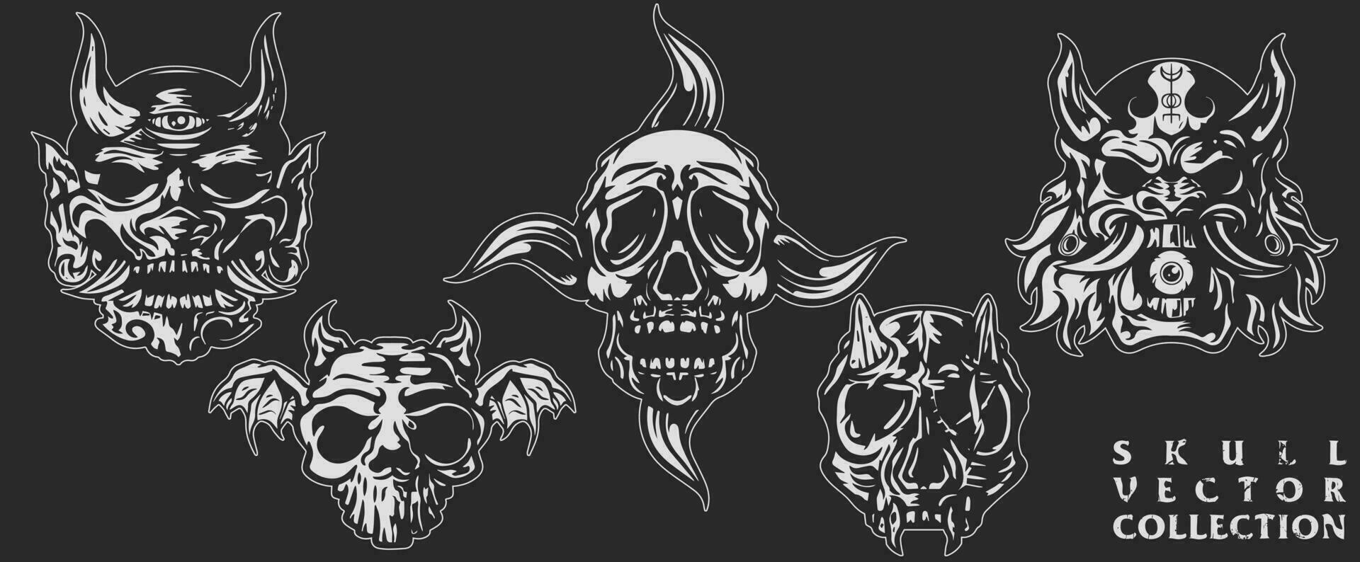 Set of skull illustration with stunning detail. vector skull clip art easy to use. black and white skull logo. Trending Skull Bundles