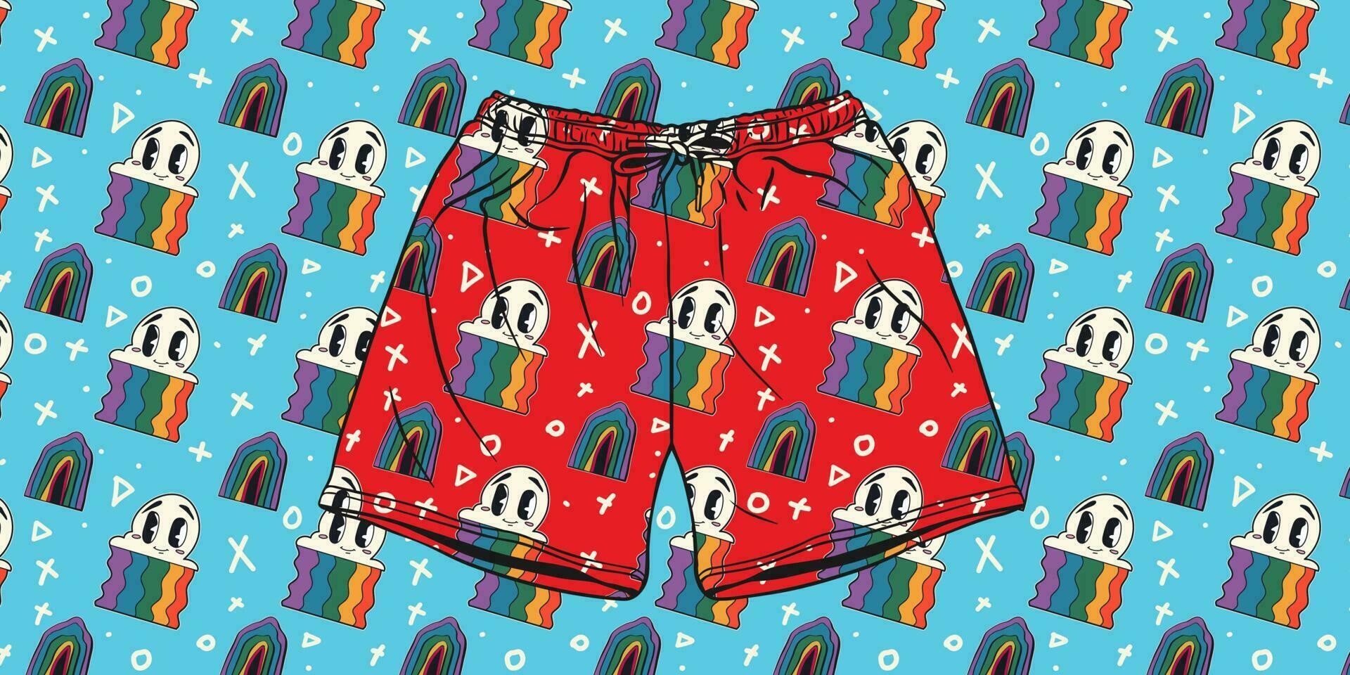 retro verano vibraciones playa pantalones Bosquejo con inspirado en los 90 plano vector patrones