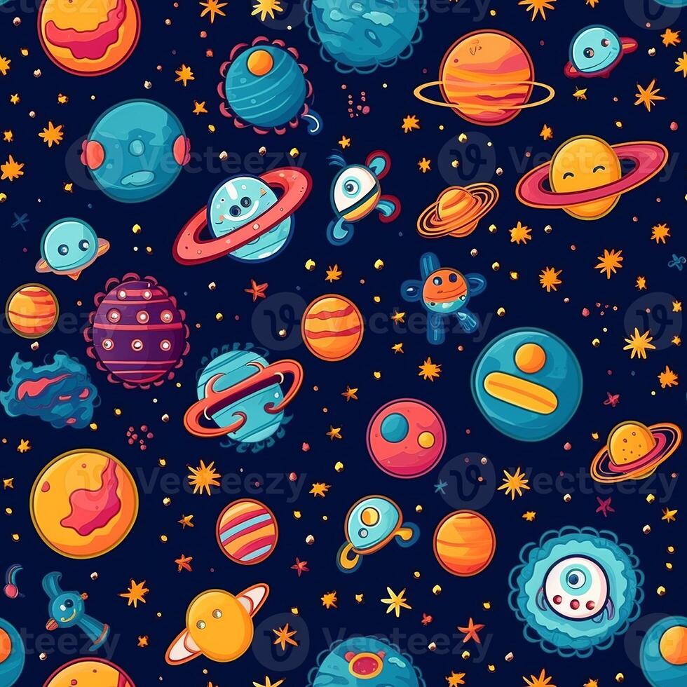 Doodle Seamless Pattern Cartoon Space World Animated photo