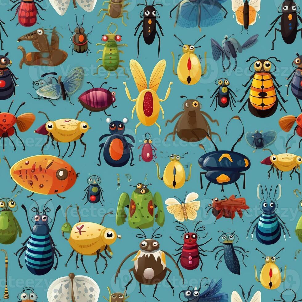 Doodle Seamless Pattern Cartoon Bugs Animal Animated photo